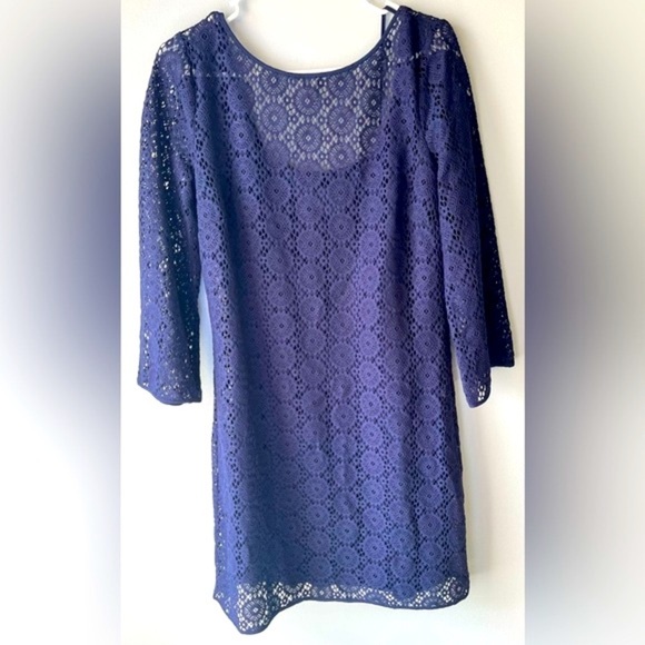 Lilly Pulitzer Topanga Crochet overlay lace Mini Dress Navy blue size large - Picture 3 of 10